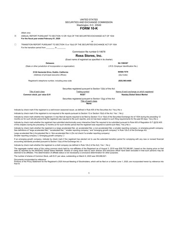 Thumbnail Ross Stores 10-K Annual Report 2019