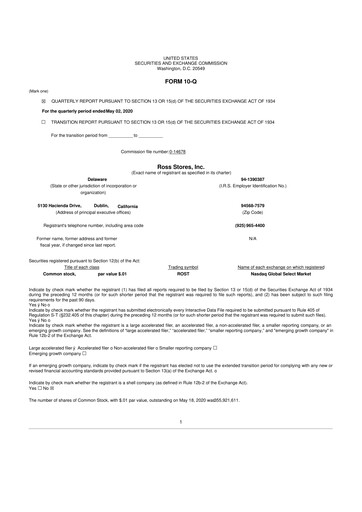 Thumbnail Ross Stores 10-Q Quarterly Report FY 