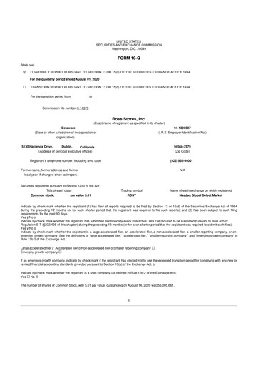 Thumbnail Ross Stores 10-Q Quarterly Report FY 