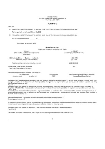 Thumbnail Ross Stores 10-Q Quarterly Report FY 