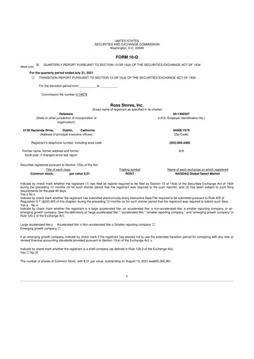 Thumbnail Ross Stores 10-Q Quarterly Report FY2021 