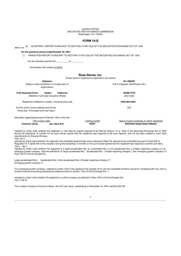 Thumbnail Ross Stores 10-Q Quarterly Report FY2021 