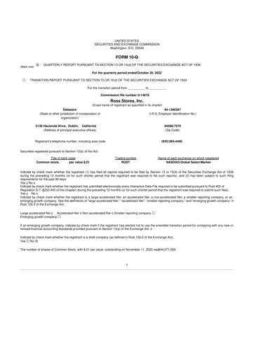 Thumbnail Ross Stores 10-Q Quarterly Report FY2022 
