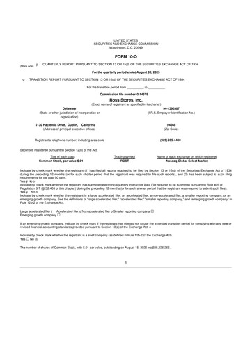 Thumbnail Ross Stores 10-Q Quarterly Report FY2025 