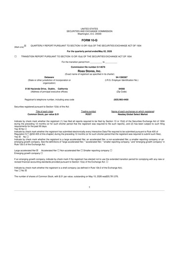 Thumbnail Ross Stores 10-Q Quarterly Report FY2026 