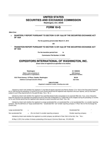 Thumbnail Expeditors International 10-Q Quarterly Report FY2012 
