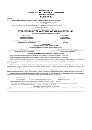 Miniature Expeditors International 10-K Rapport annuel 2012