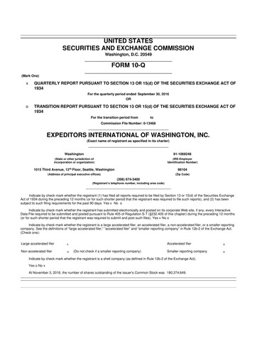 Thumbnail Expeditors International 10-Q Quarterly Report FY2016 