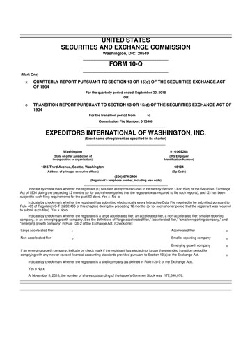 Thumbnail Expeditors International 10-Q Quarterly Report FY2018 