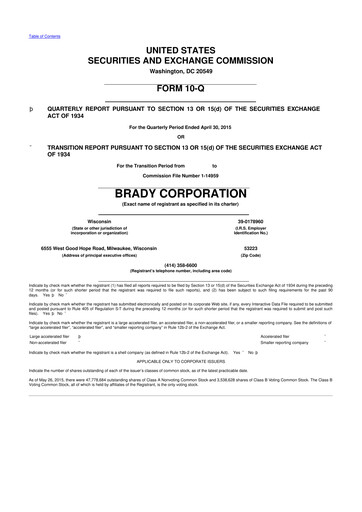 Thumbnail Brady Corporation 10-Q Quarterly Report FY2015 