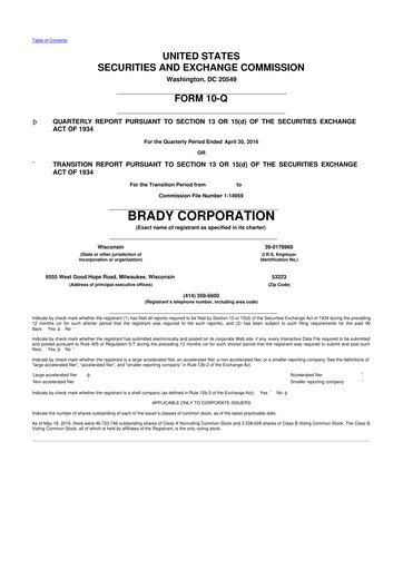 Thumbnail Brady Corporation 10-Q Quarterly Report FY2016 