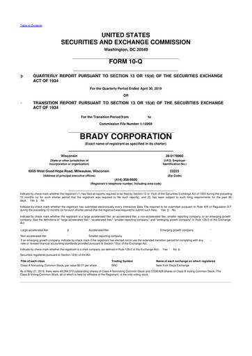 Thumbnail Brady Corporation 10-Q Quarterly Report FY2019 