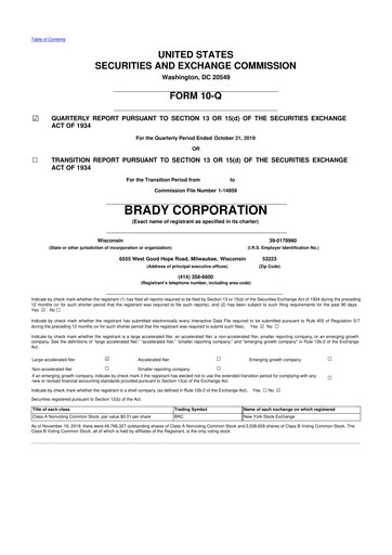 Thumbnail Brady Corporation 10-Q Quarterly Report FY2020 