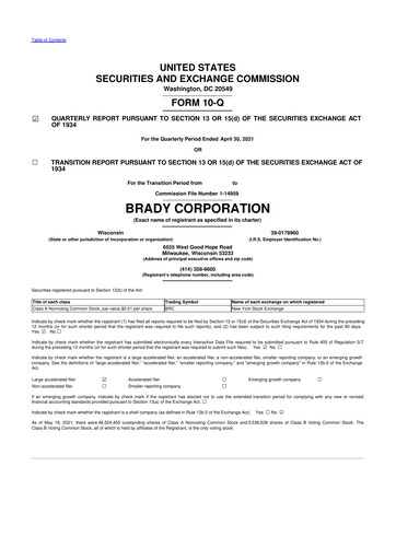 Thumbnail Brady Corporation 10-Q Quarterly Report FY2021 