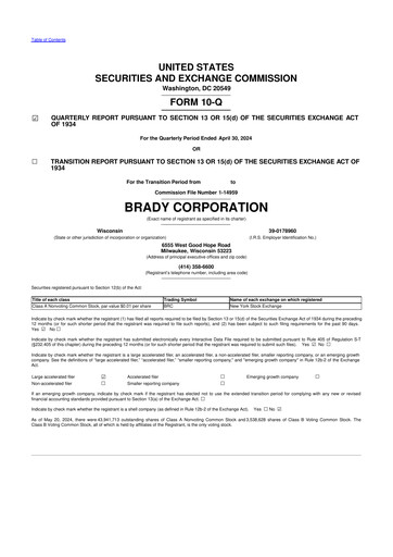 Thumbnail Brady Corporation 10-Q Quarterly Report FY 