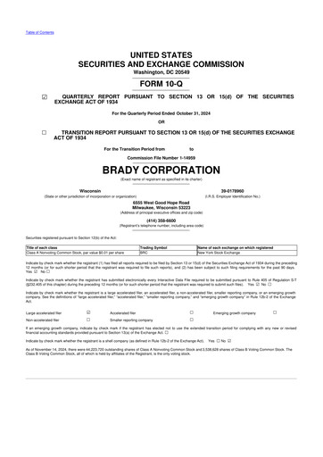 Thumbnail Brady Corporation 10-Q Quarterly Report FY2025 