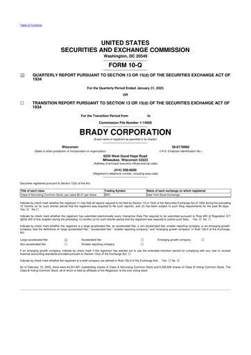 Thumbnail Brady Corporation 10-Q Quarterly Report FY 