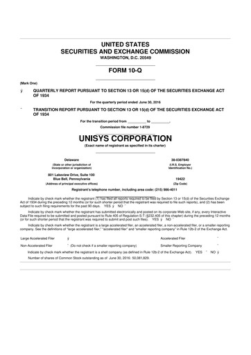 Thumbnail Unisys 10-Q Quarterly Report FY2016 