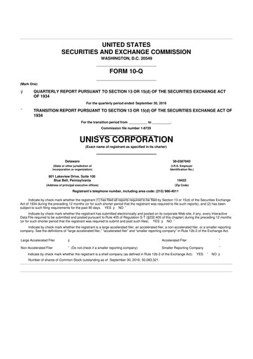 Thumbnail Unisys 10-Q Quarterly Report FY2016 