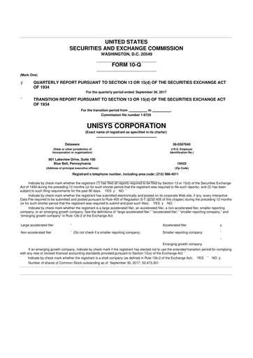 Thumbnail Unisys 10-Q Quarterly Report FY2017 