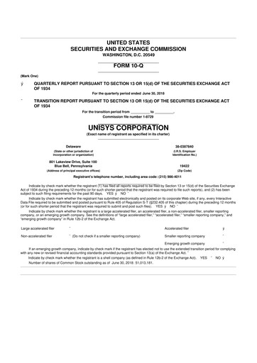 Thumbnail Unisys 10-Q Quarterly Report FY2018 