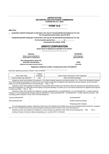 Thumbnail Unisys 10-Q Quarterly Report FY2019 