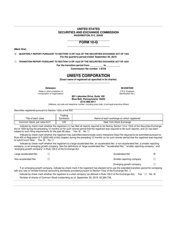 Thumbnail Unisys 10-Q Quarterly Report FY2019 