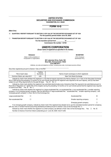 Thumbnail Unisys 10-Q Quarterly Report FY2020 