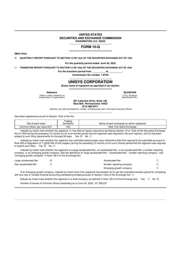 Thumbnail Unisys 10-Q Quarterly Report FY2022 