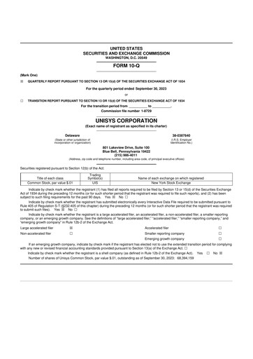 Thumbnail Unisys 10-Q Quarterly Report FY2023 