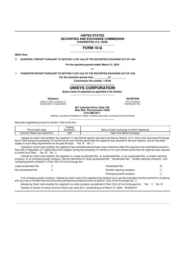 Thumbnail Unisys 10-Q Quarterly Report FY2024 