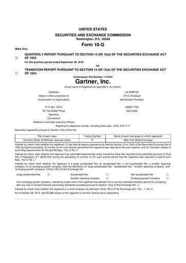 Thumbnail Gartner 10-Q Quarterly Report FY2019 