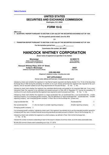 Thumbnail Hancock Whitney 10-Q Quarterly Report FY2018 