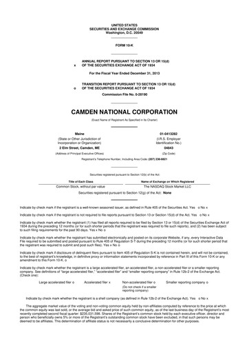 Thumbnail Camden National Corporation
 10-K Annual Report 2013