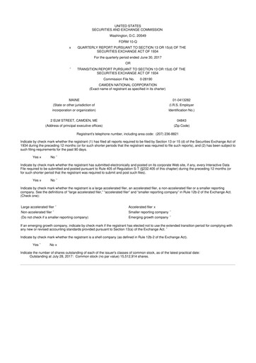 Thumbnail Camden National Corporation
 10-Q Quarterly Report FY2017 