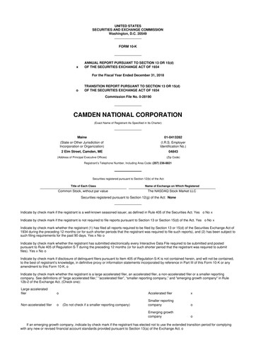 Thumbnail Camden National Corporation
 10-K Annual Report 2018