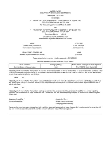 Thumbnail Camden National Corporation
 10-Q Quarterly Report FY2020 