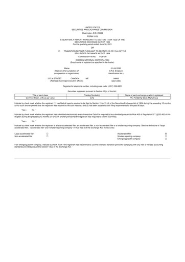 Thumbnail Camden National Corporation
 10-Q Quarterly Report FY2021 