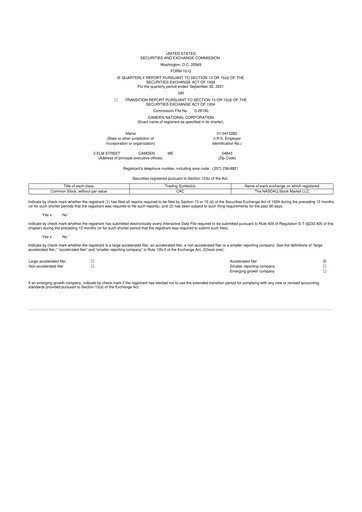 Thumbnail Camden National Corporation
 10-Q Quarterly Report FY2021 