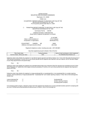 Thumbnail Camden National Corporation
 10-Q Quarterly Report FY2024 