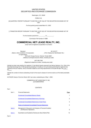Thumbnail NNN REIT 10-Q Quarterly Report FY 