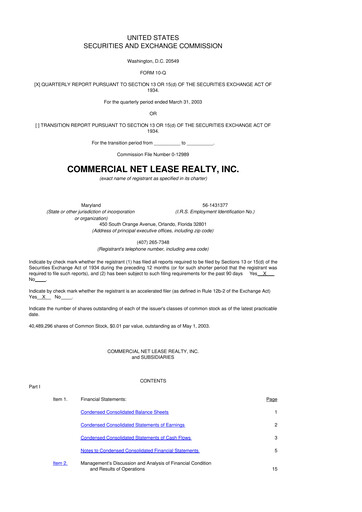 Thumbnail NNN REIT 10-Q Quarterly Report FY 