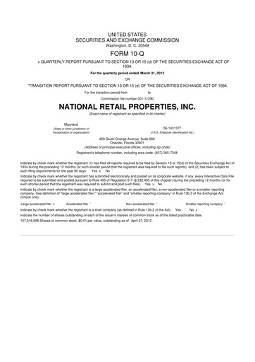 Thumbnail NNN REIT 10-Q Quarterly Report FY2012 