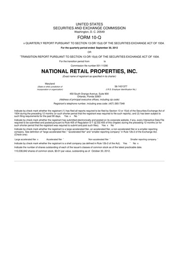 Thumbnail NNN REIT 10-Q Quarterly Report FY2012 