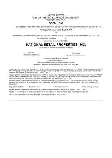 Thumbnail NNN REIT 10-Q Quarterly Report FY2014 