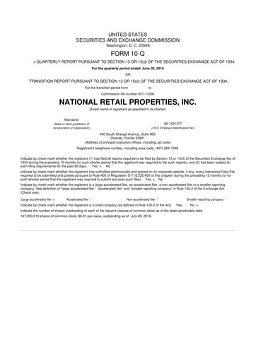 Thumbnail NNN REIT 10-Q Quarterly Report FY2016 