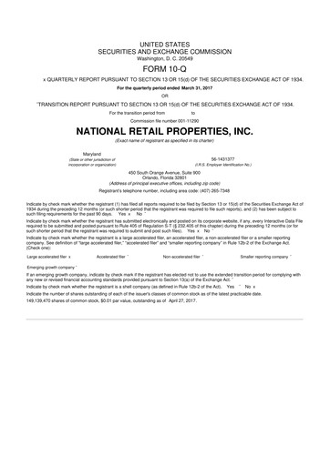 Thumbnail NNN REIT 10-Q Quarterly Report FY2017 