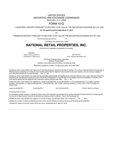 Thumbnail NNN REIT 10-Q Quarterly Report FY2018 