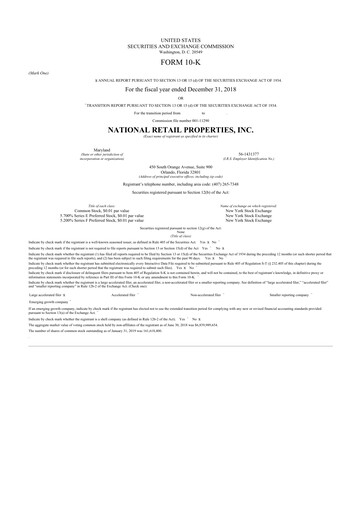 Thumbnail NNN REIT 10-K Annual Report 2018