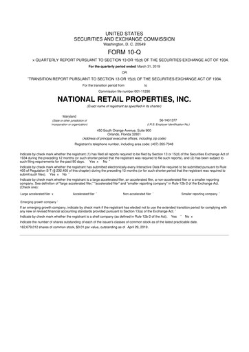 Thumbnail NNN REIT 10-Q Quarterly Report FY2019 